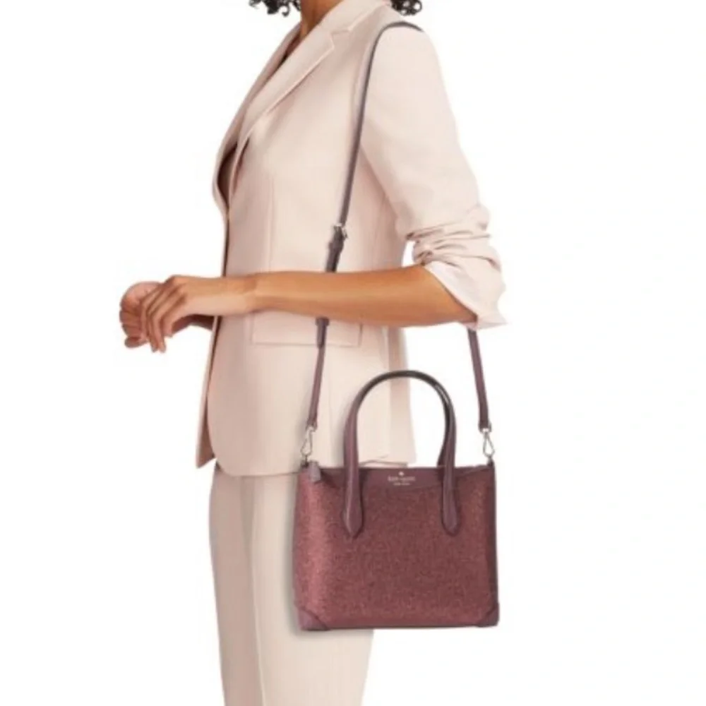 KATE SPADE NEW YORK Glitter Leather Satchel Deep Nova NWT - Picture 9 of 9